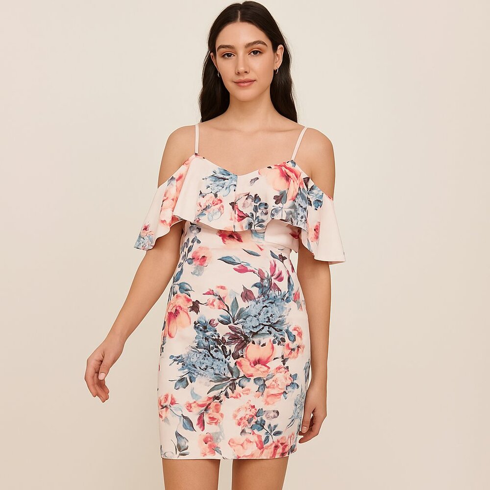 Rachel Rachel Roy Floral Ruffle Off-Shoulder Dress Size L